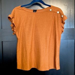 Orange, textured, short-sleeve ruffle top